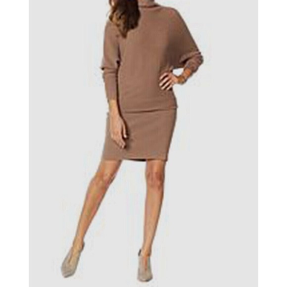 $125 Anna Cai Women's Brown Funnel Neck Long Dolman Sleeve Sweater Dress Size XS - Picture 1 of 5